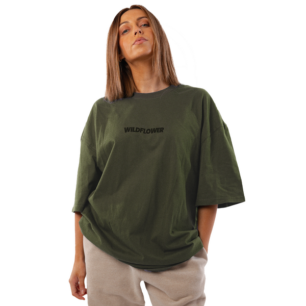 Khaki Oversized Tee | Wildflower Newcastle Streetwear