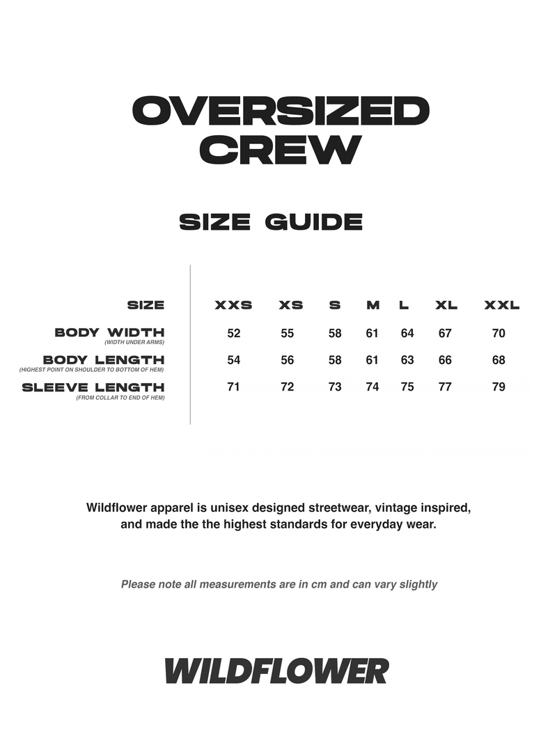 Size Guide for Wildflower Crew | Blue