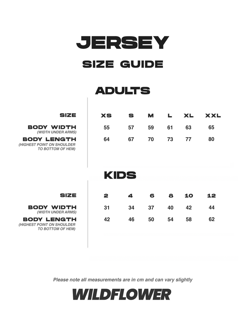 Size Guide for The Australia Jersey