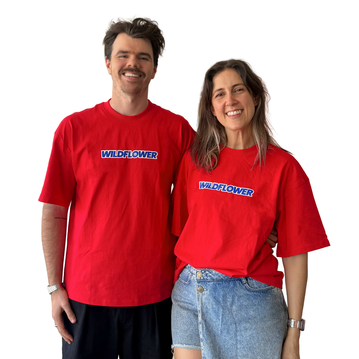 The Red and Blue Tee, worn by Jack and Rianna of Wildflower